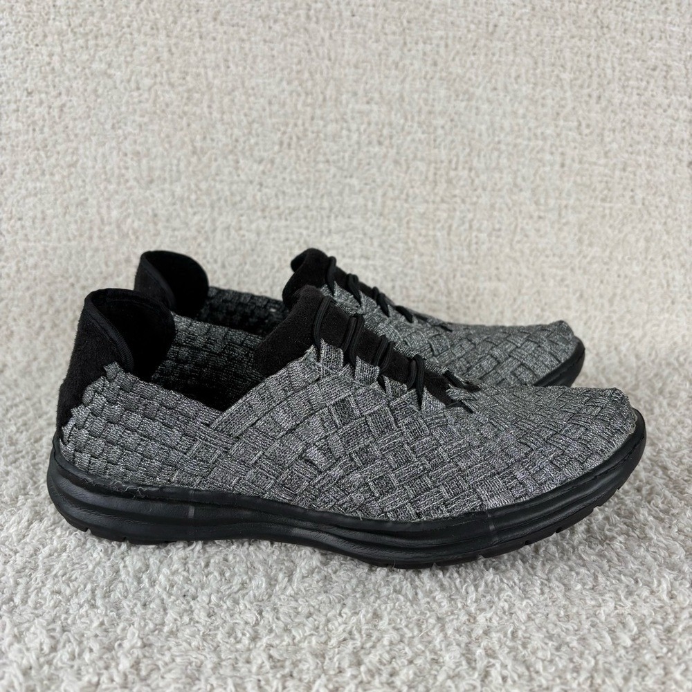 Bernie Mev Shoes Womens 37 6.5 Grey Black Victoria Woven Walking Comfort Slip On